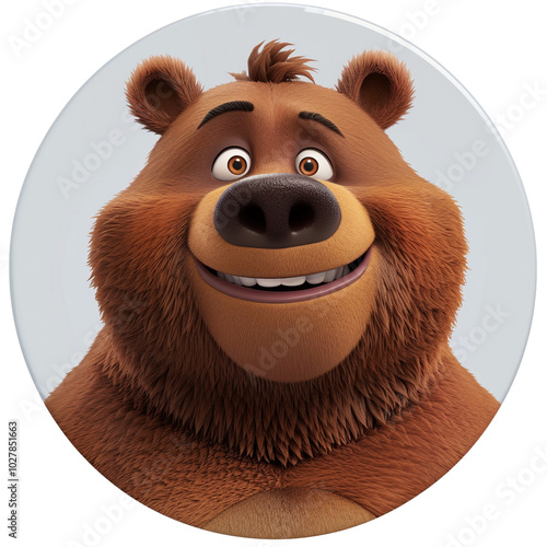 3d cartoon bear avatar round sticker clip art photo