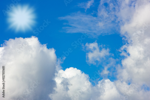 A blue sky white clouds on nature summer weather background