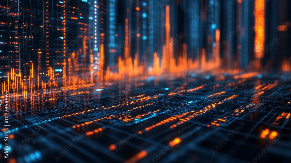 A digital chart showing market trends, with a focus on technology and innovation sectors A digital chart showing market trends, with a focus on technology and innovation sectors