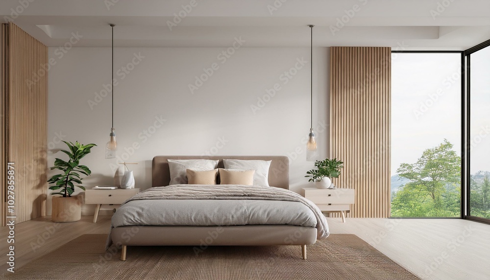 Home mockup, minimalist simple bedroom interior, wall mockup, 3d render Home mockup, minimalist simple bedroom interior, wall mockup, 3d render