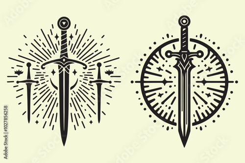 Sword silhouette vector illustrations