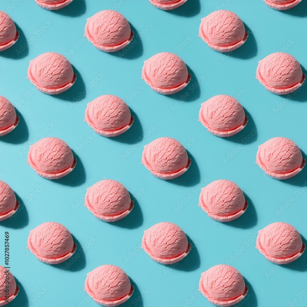 pink strawberry ice cream pattern on pastel blue background summer minimalism isometric flat lay pink strawberry ice cream pattern on pastel blue background summer minimalism isometric flat lay