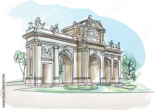 Obraz na płótnie Alcala Gate (Puerta de Alcala) - Monument in the Independence Square in Madrid, Spain - vector illustration w salonie