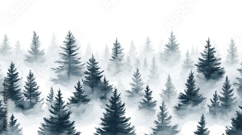 Wallpaper Mural Misty forest landscape with evergreen trees Torontodigital.ca