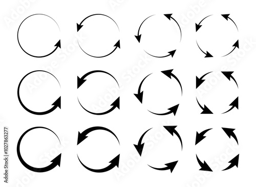 Circle with arrows icon set for repeat, rotate, refresh, reload and update symbol vector illustration. Refresh icon vector. Reload icon vector. Update icon.