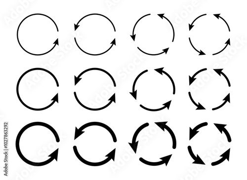 Circle with arrows icon set for repeat, rotate or reload symbol. Rotate arrow icon, refresh and reload icon vector illustration.