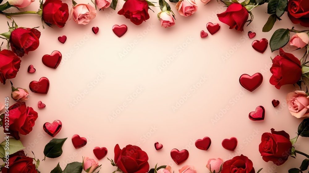 A beautiful arrangement of red and pink roses with heart shapes, perfect for romantic themes and celebrations of love. A beautiful arrangement of red and pink roses with heart shapes, perfect for romantic themes and celebrations of love.
