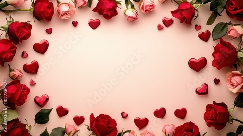 A beautiful arrangement of red and pink roses with heart shapes, perfect for romantic themes and celebrations of love.