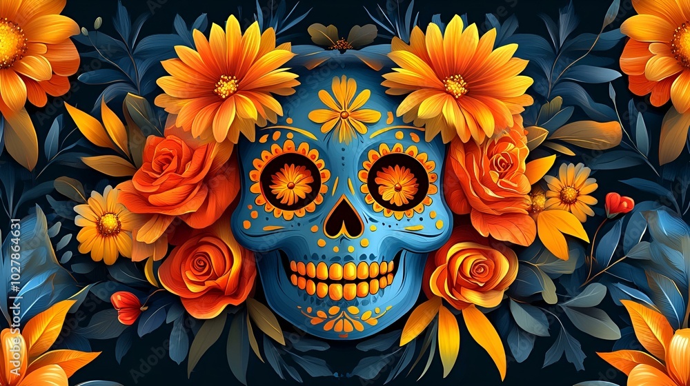 Skull Adorned with Flowers and Leaves for a Dark, Floral Aesthetic.
Skull Adorned with Flowers and Leaves for a Dark, Floral Aesthetic.