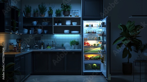 Wallpaper Mural Open fridge in the dark kitchen at night. Torontodigital.ca