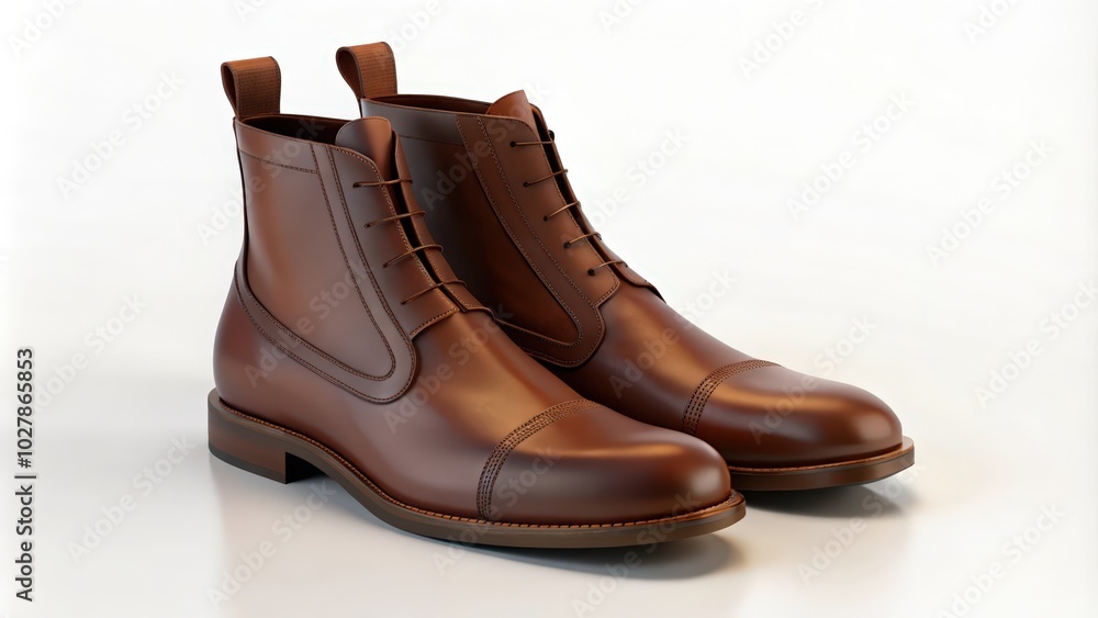 Pair of Brown Leather Ankle Boots with Lace-Up Closure Pair of Brown Leather Ankle Boots with Lace-Up Closure