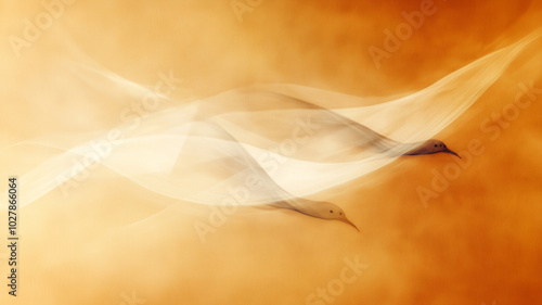 abstract bird in motion, yellow and white