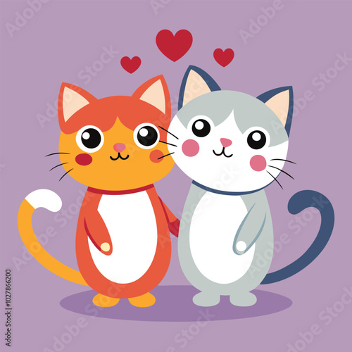 Character couple cat fall in love and little heart