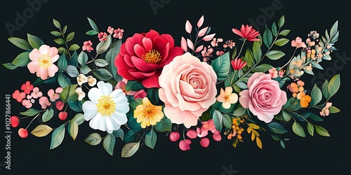 Floral arrangement on black background 