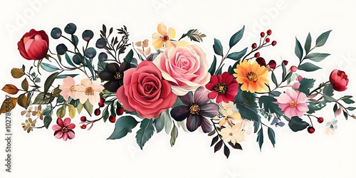 Floral arrangement with roses and wildflowers