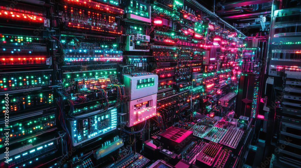 Obraz premium A central computer that manages resources and connects other computers on a network.