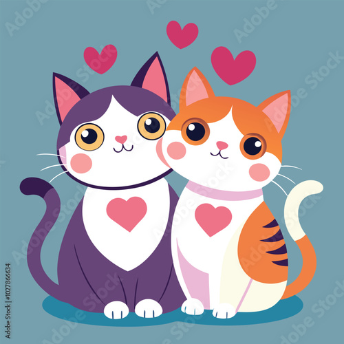 Character couple cat fall in love and little heart