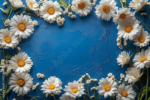 Floral frame on blue background 