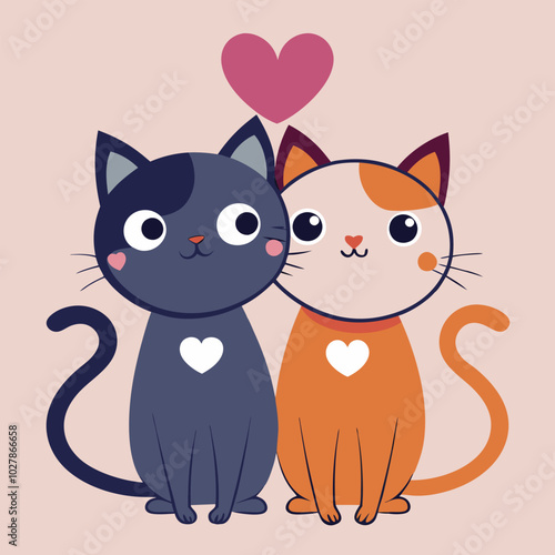 Character couple cat fall in love and little heart