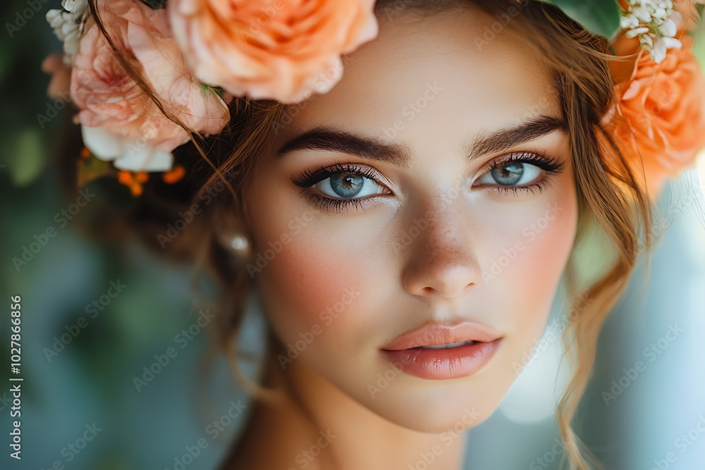 Naklejka premium Portrait of a beautiful woman with floral crown