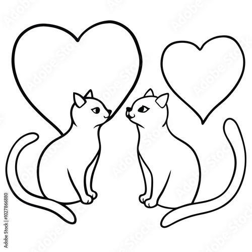 Character couple cat fall in love and little heart