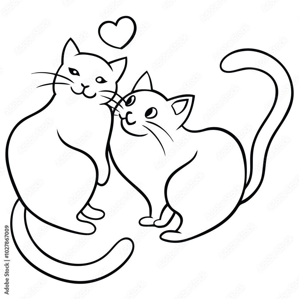 Character couple cat fall in love and little heart Character couple cat fall in love and little heart