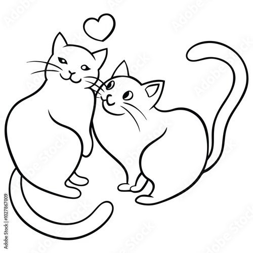 Character couple cat fall in love and little heart