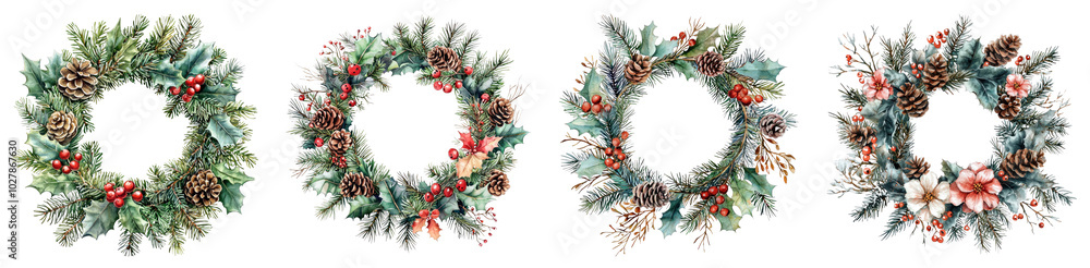 A woodland Christmas wreath with pinecones, twigs, and rustic charm, beautifully displayed on a transparent background. A woodland Christmas wreath with pinecones, twigs, and rustic charm, beautifully displayed on a transparent background.