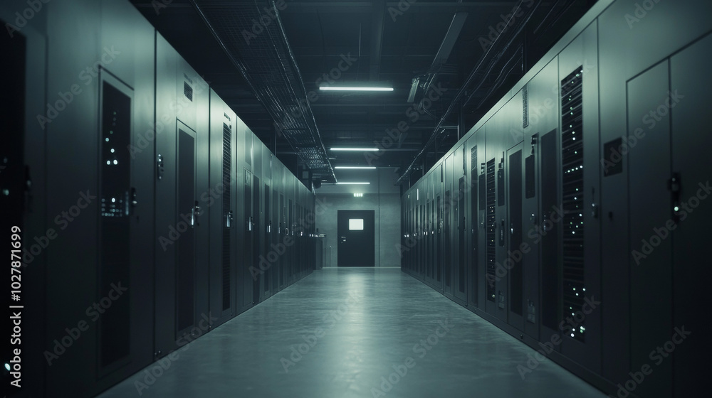 A dark warehouse filled with powerful servers, showcasing the modern world of data technology. This represents the growing importance of cloud computing, cryptocurrency mining, and data security. A dark warehouse filled with powerful servers, showcasing the modern world of data technology. This represents the growing importance of cloud computing, cryptocurrency mining, and data security.
