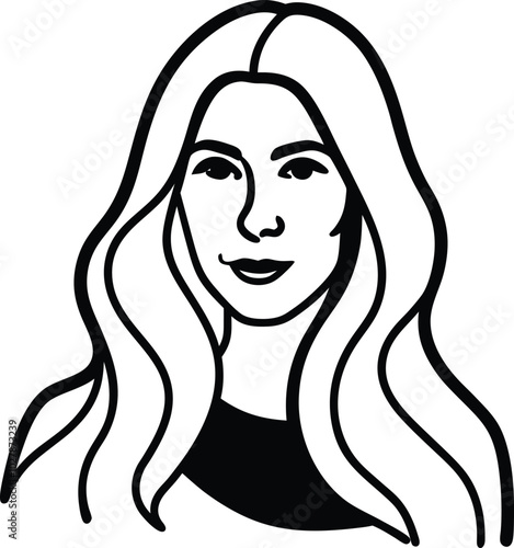 girl with long hair.Woman's Face Line Drawing - A Timeless Portrait