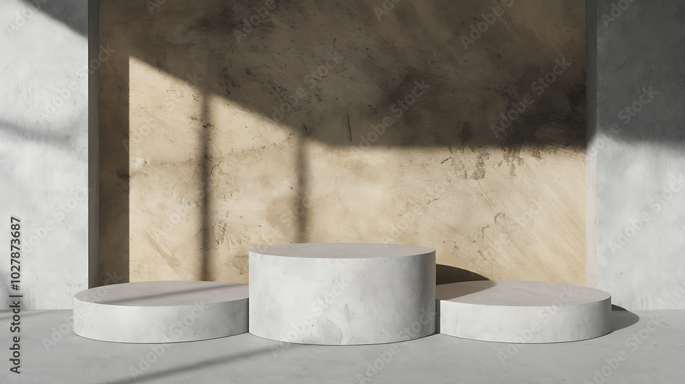 Minimalist concrete podiums on a beige and grey background, perfect for product display.
Minimalist concrete podiums on a beige and grey background, perfect for product display.