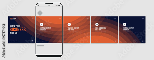 Business carousel post template for advertising, Set of carousel post for Instagram and LinkedIn, Editable social media carousel layout, template eps 10.