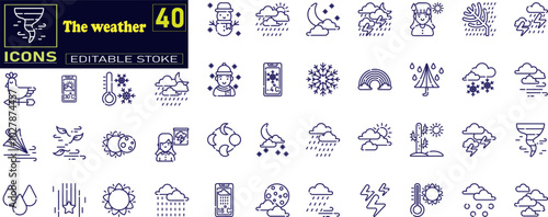 Weather icons set. Linear style.  Weather forecast - simple thin line icons collection.