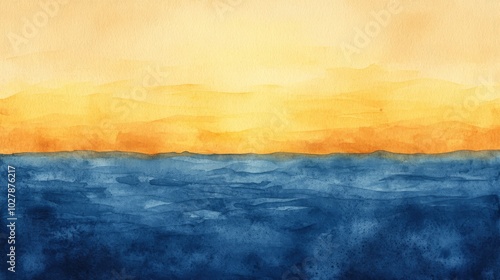 Abstract watercolor brush strokes in blue and yellow, summer feel, paper texture