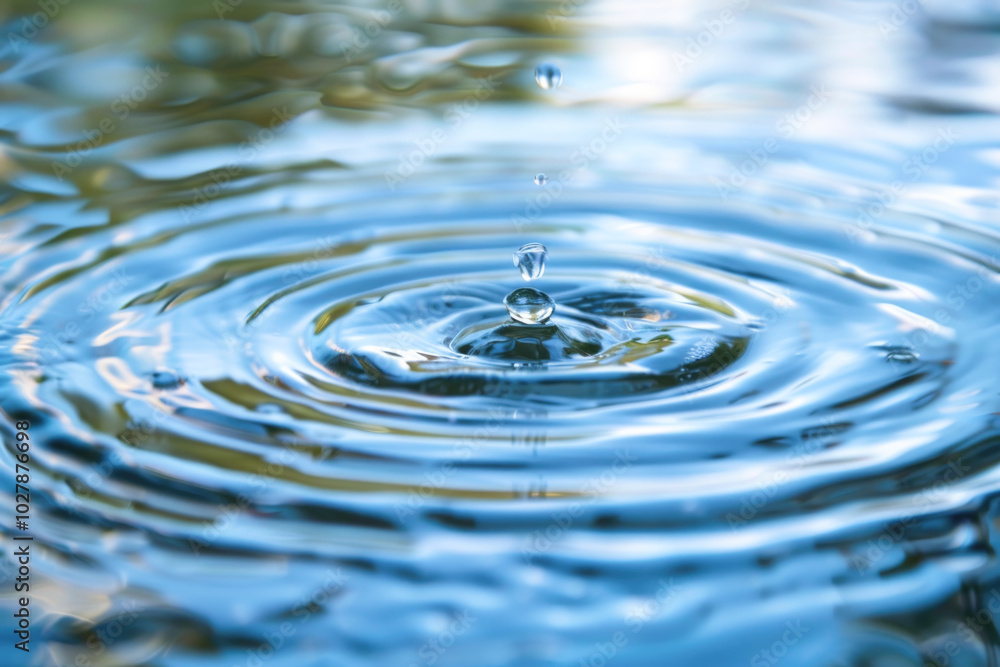 A water droplet falls into a serene body of water, creating concentric ripples across the surface, capturing a peaceful, zen moment. A water droplet falls into a serene body of water, creating concentric ripples across the surface, capturing a peaceful, zen moment.