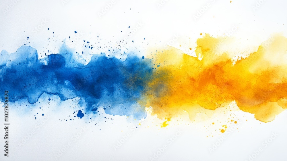 Abstract watercolor brush strokes in blue and yellow, summer feel, paper texture Abstract watercolor brush strokes in blue and yellow, summer feel, paper texture