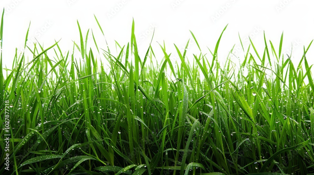 Obraz premium Bright green grassy field, isolated on a pristine white background. Ideal for spring and summer themes
