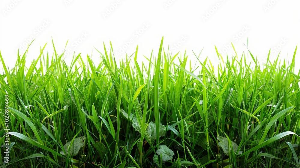 Bright green grassy field, isolated on a pristine white background. Ideal for spring and summer themes Bright green grassy field, isolated on a pristine white background. Ideal for spring and summer themes