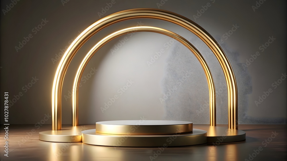 luxurious empty podium with golden arc minimal background luxurious empty podium with golden arc minimal background