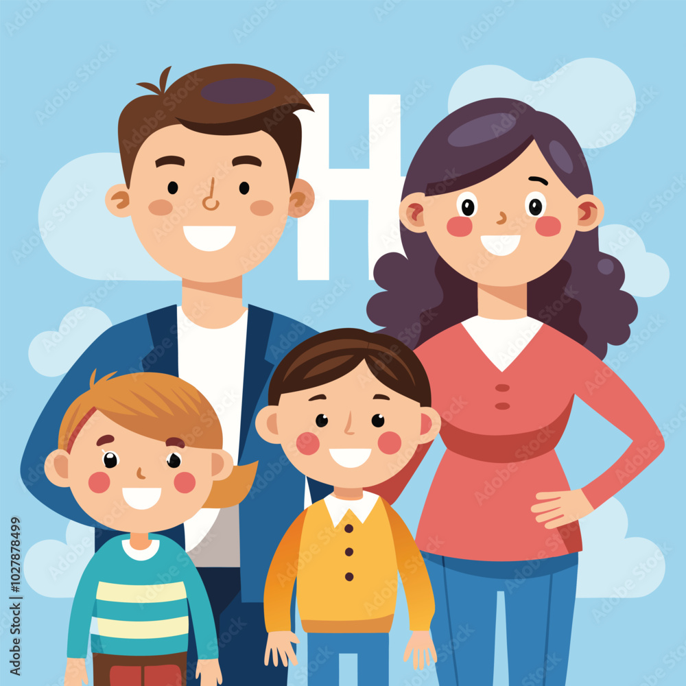 Character happy family greeting say Hi Hello Character happy family greeting say Hi Hello