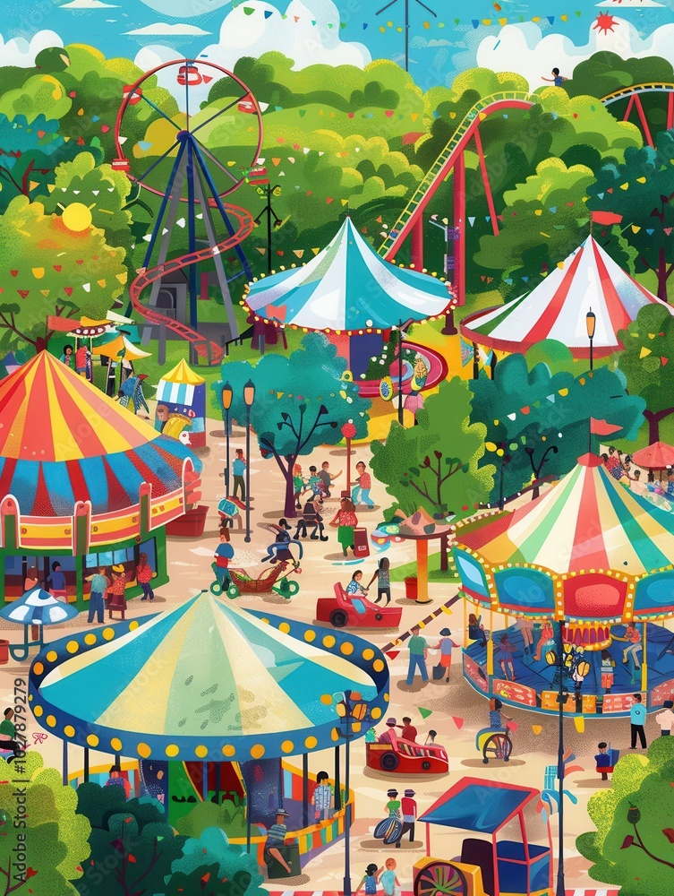 Families and friends experience fun and excitement at a lively amusement park, filled with colorful rides and happy laughter all around. Generative AI Families and friends experience fun and excitement at a lively amusement park, filled with colorful rides and happy laughter all around. Generative AI