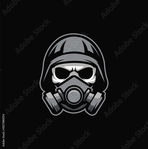 Cool viking with gas mask,danger, retro, military, mask, smoke, skeleton, helmet. photo