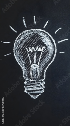 Logo, a light bulb drawn with chalk on a blackboard background