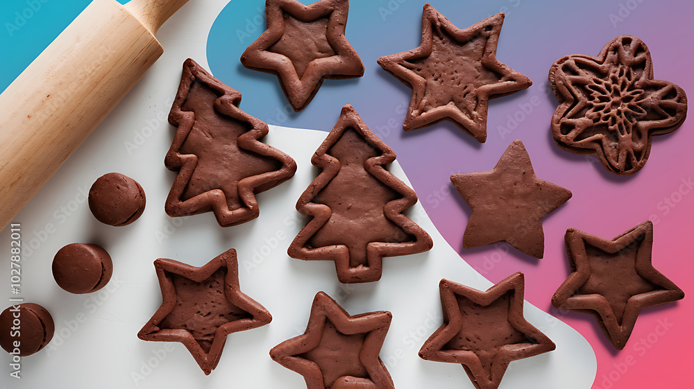 Brown Christmas cookies and a rolling pin on a white surface, festive baking, holiday cheer.
Brown Christmas cookies and a rolling pin on a white surface, festive baking, holiday cheer.