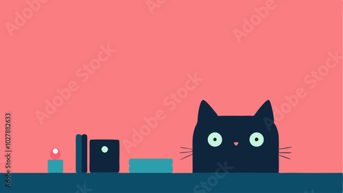 Minimalism for your desk: a stylish background with a cat and stationery will attract attention.
