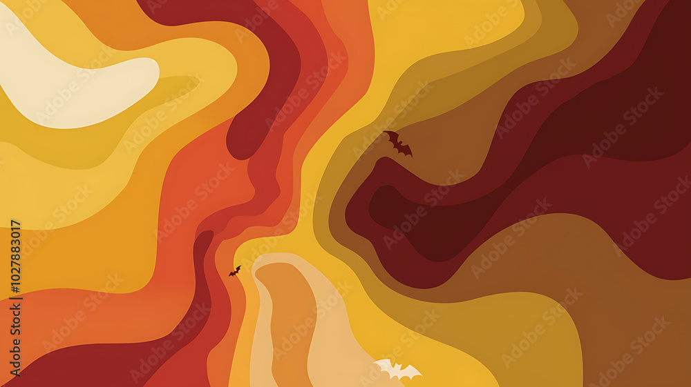 Abstract Halloween Background with Orange and Red Waves and Bats Flying.
Abstract Halloween Background with Orange and Red Waves and Bats Flying.