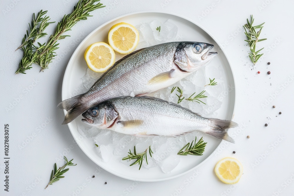 One fresh sea bass, fish seabass isolated on white background One fresh sea bass, fish seabass isolated on white background