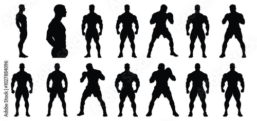 Boxing silhouettes set, sport pack of vector silhouette design, isolated background.