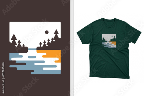 minimalist graphic lake and forest t shirt design nature artwork tee