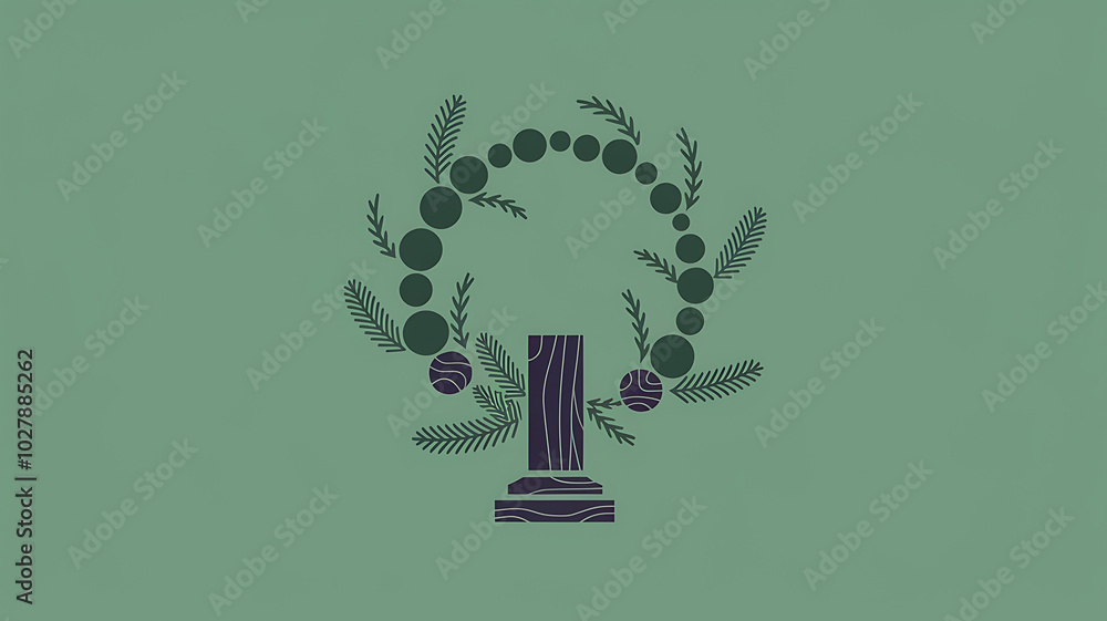 Minimalist green and purple Christmas wreath on a wooden stand, perfect for holiday greeting cards.
Minimalist green and purple Christmas wreath on a wooden stand, perfect for holiday greeting cards.